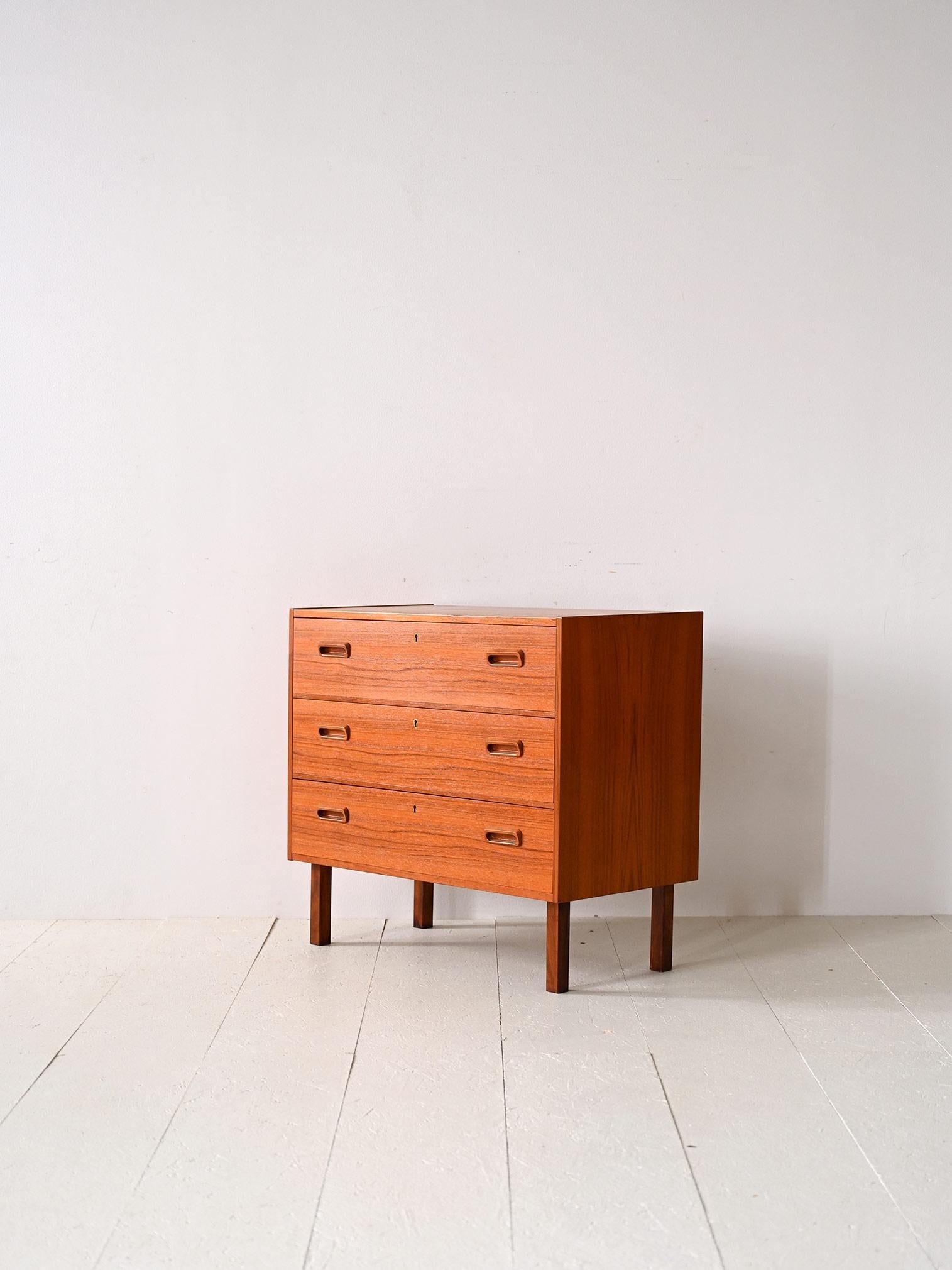 Scandinavian Vintage teak chest of drawers with three drawers For Sale