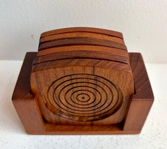 Vintage Teak Coaster Set with Holder by Kalmar Designs, Circa 1970's