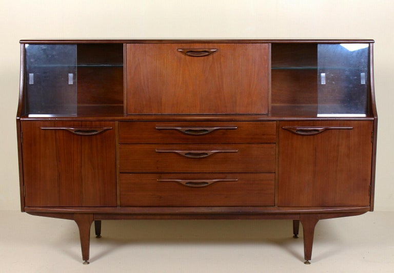 Vintage Teak Cocktail Sideboard Glazed Credenza For Sale at 1stDibs