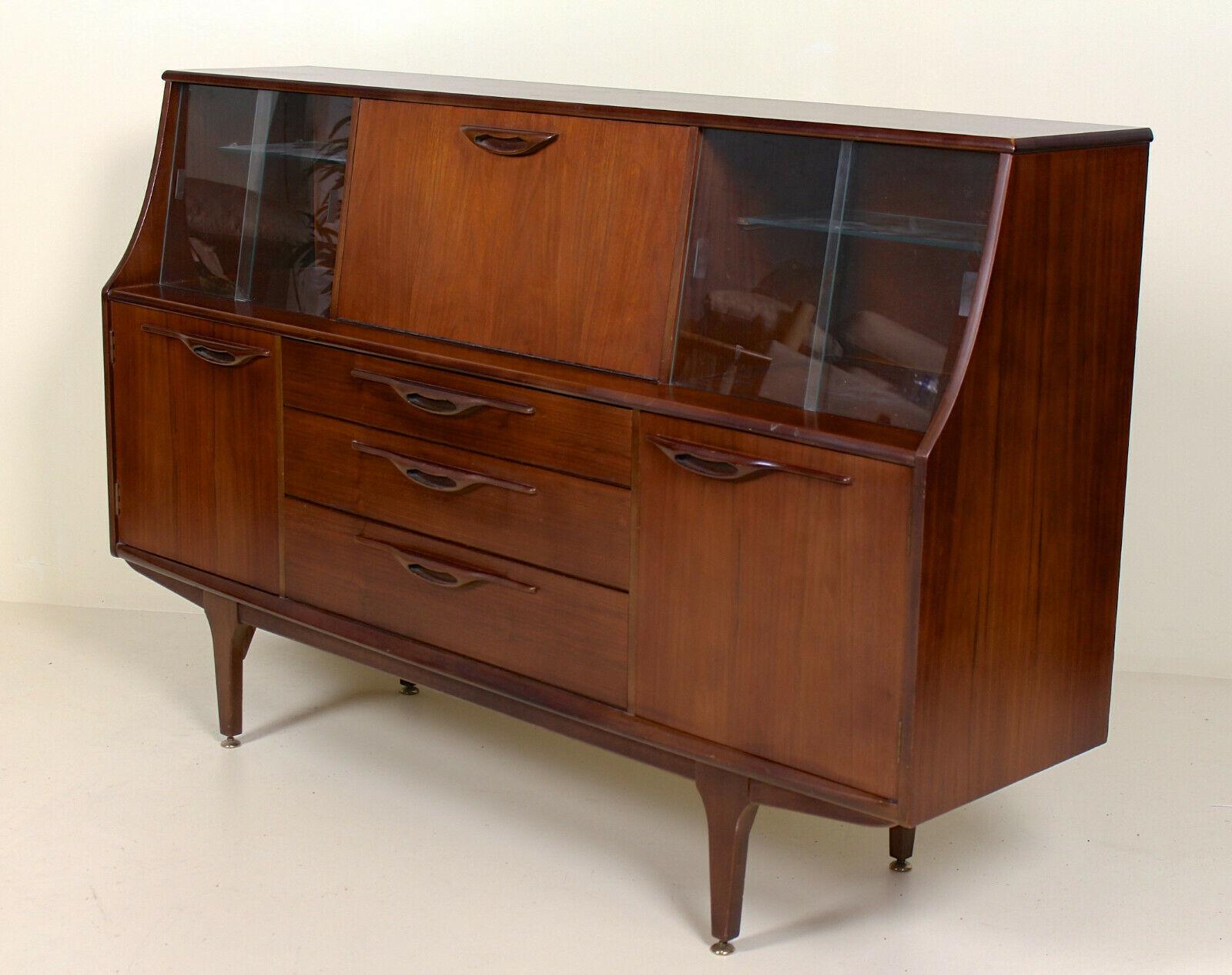 Vintage Teak Cocktail Sideboard Glazed Credenza Cabinet For Sale 1