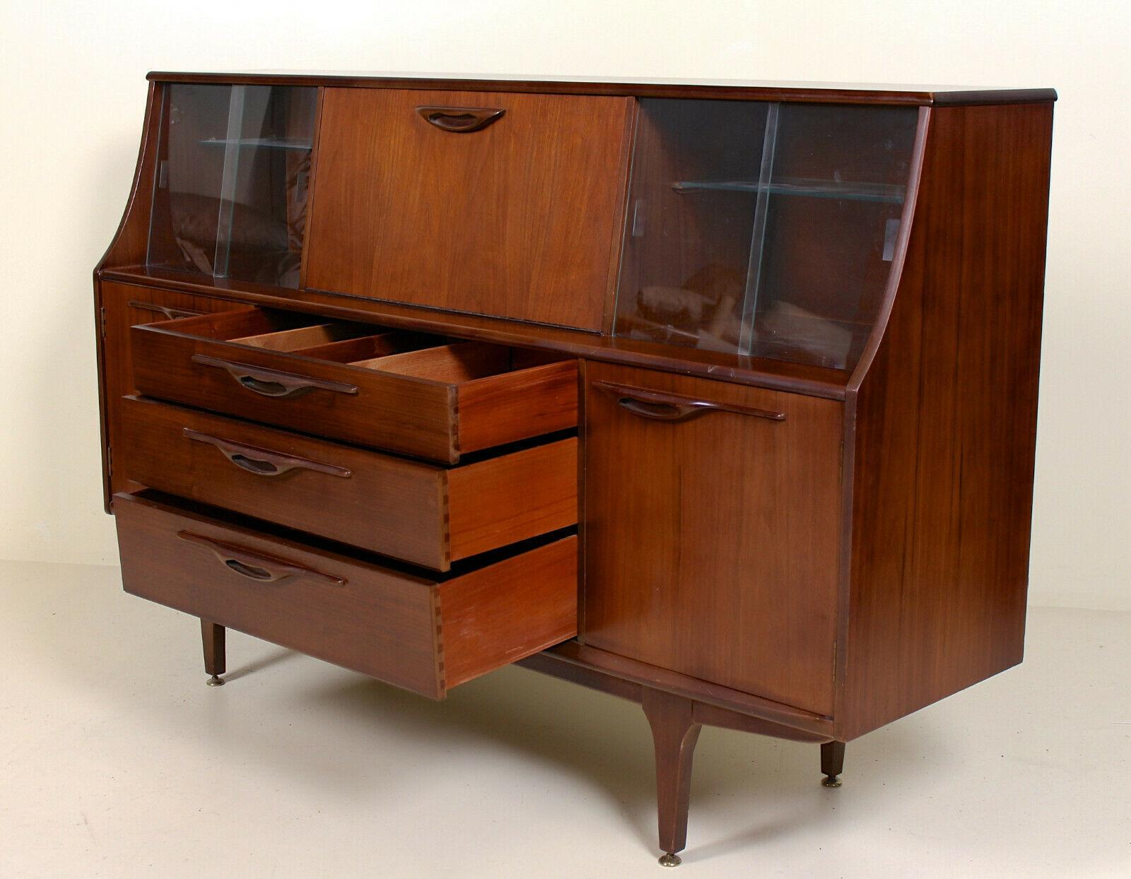 Vintage Teak Cocktail Sideboard Glazed Credenza Cabinet For Sale 4