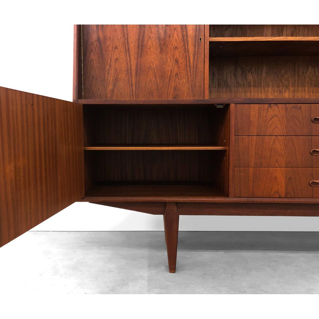 Vintage Teak Credenza with Locking Cabinets and Bar Section 1