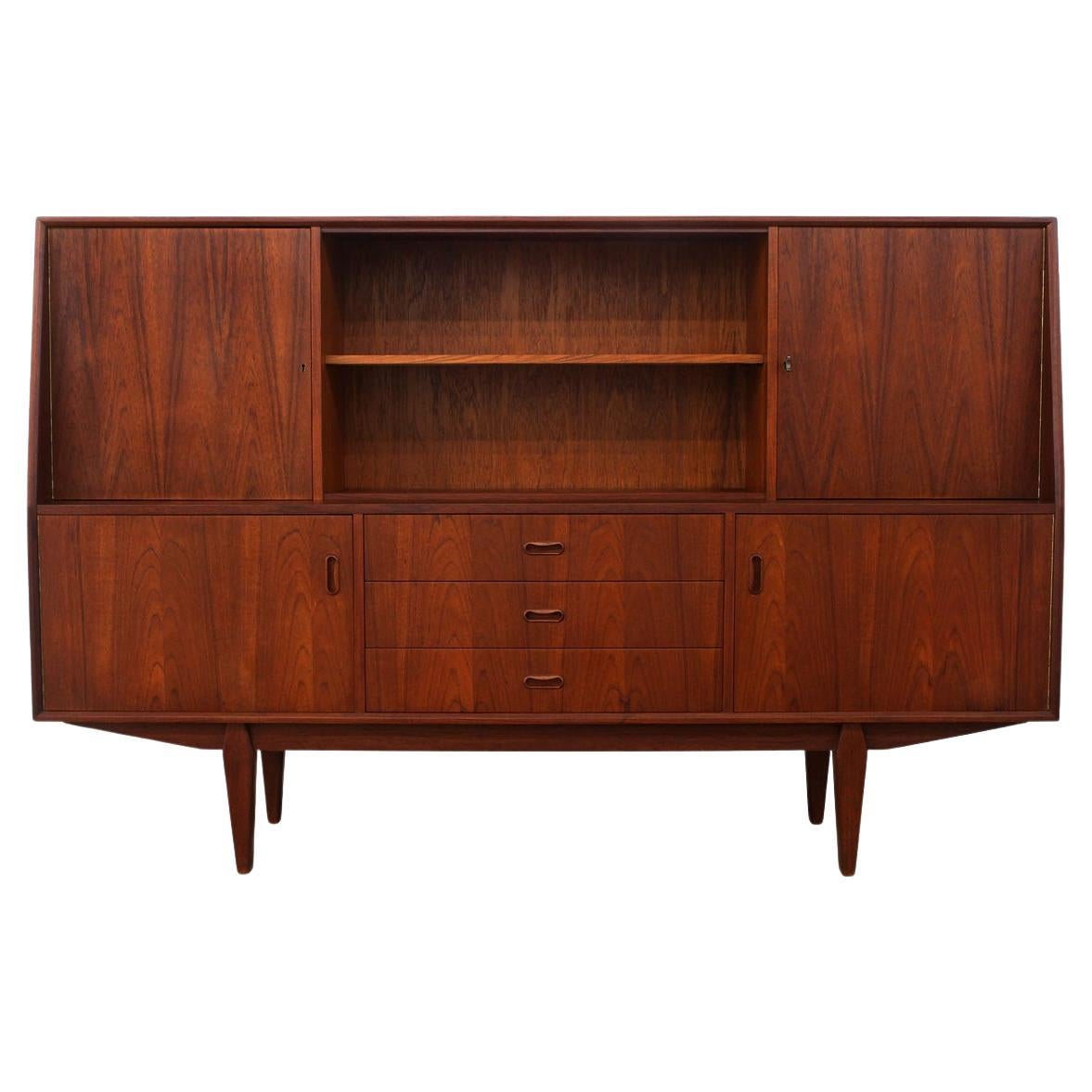 Vintage Teak Credenza with Locking Cabinets and Bar Section