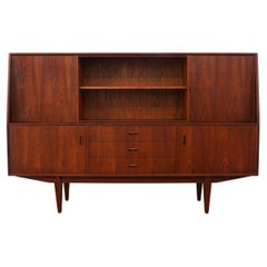 Vintage Teak Credenza with Locking Cabinets and Bar Section