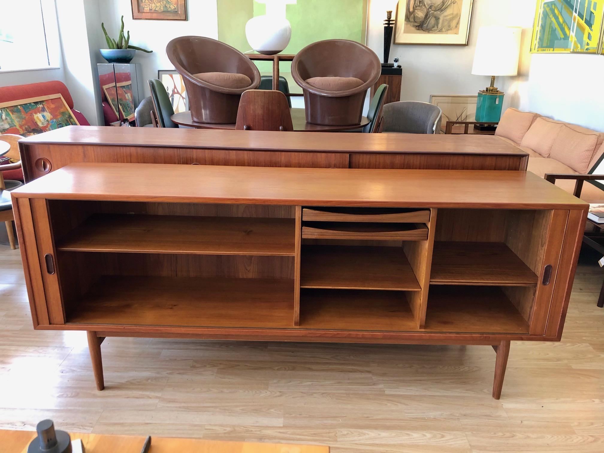 Vintage Teak Credenza with Sliding Tambour Doors by Arne Vodder for Sibast In Good Condition In San Antonio, TX