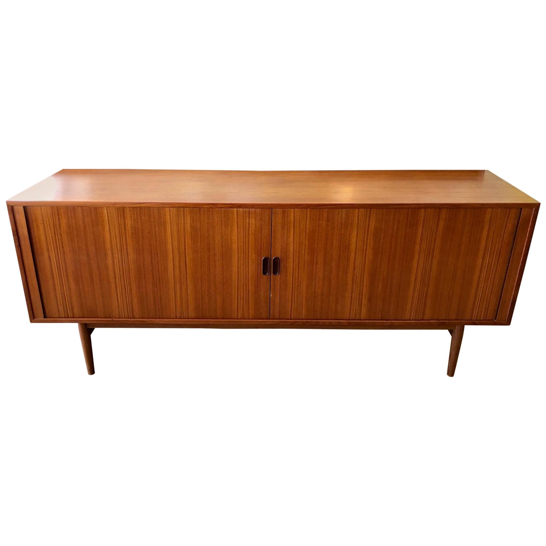 Vintage Teak Credenza with Sliding Tambour Doors by Arne Vodder for