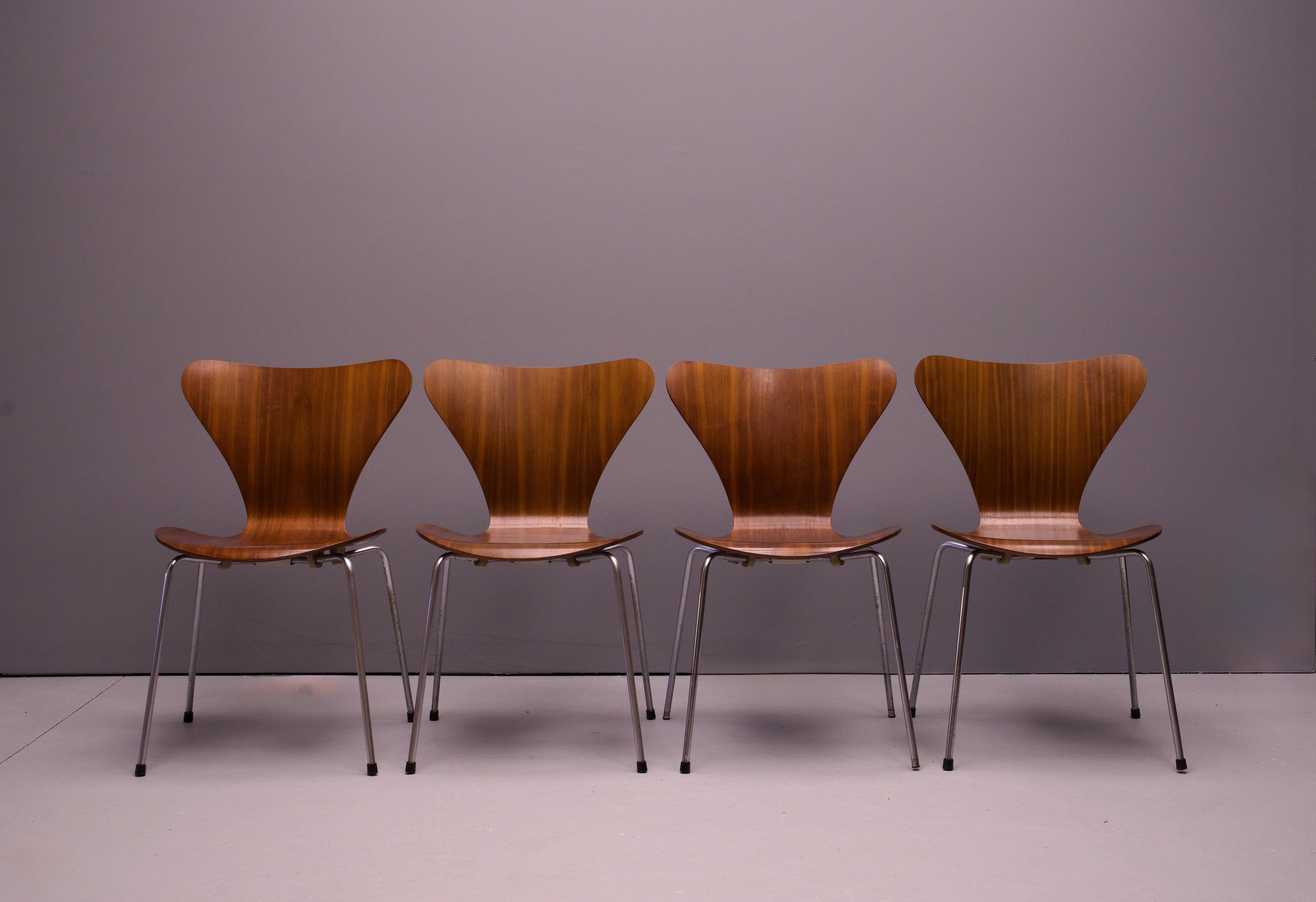 Scandinavian Modern Vintage Teak Dining Chairs Fritz Hansen Series 7 Ant Chairs Arne Jacobsen Danish For Sale