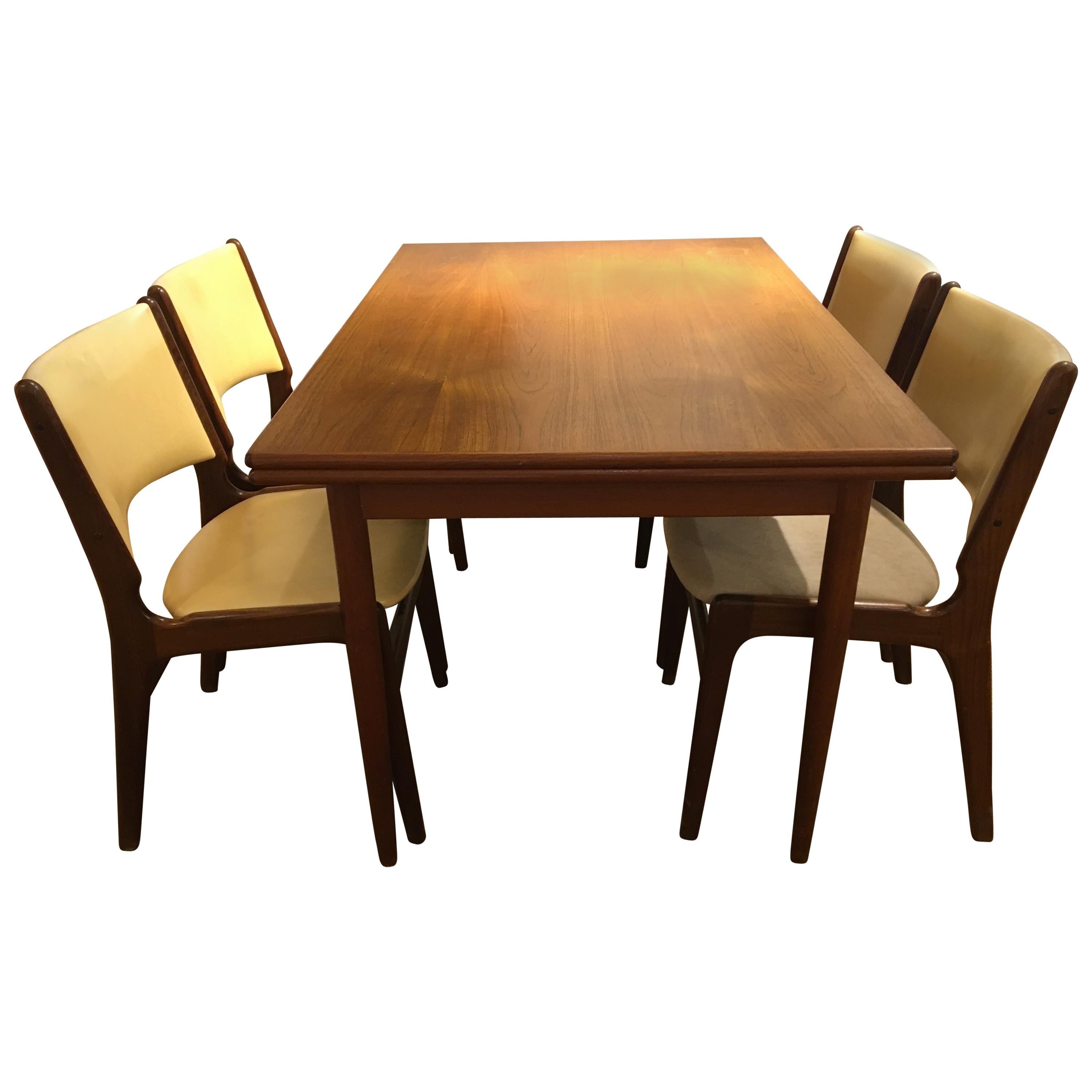 Vintage Teak Dining Table and 4 Dining Chairs by Henning Kjærnulf