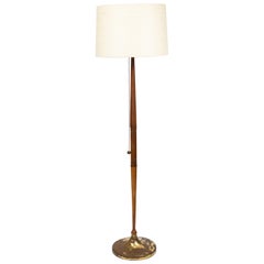 Vintage Teak Floor Lamp with Distressed Gold Iron Base