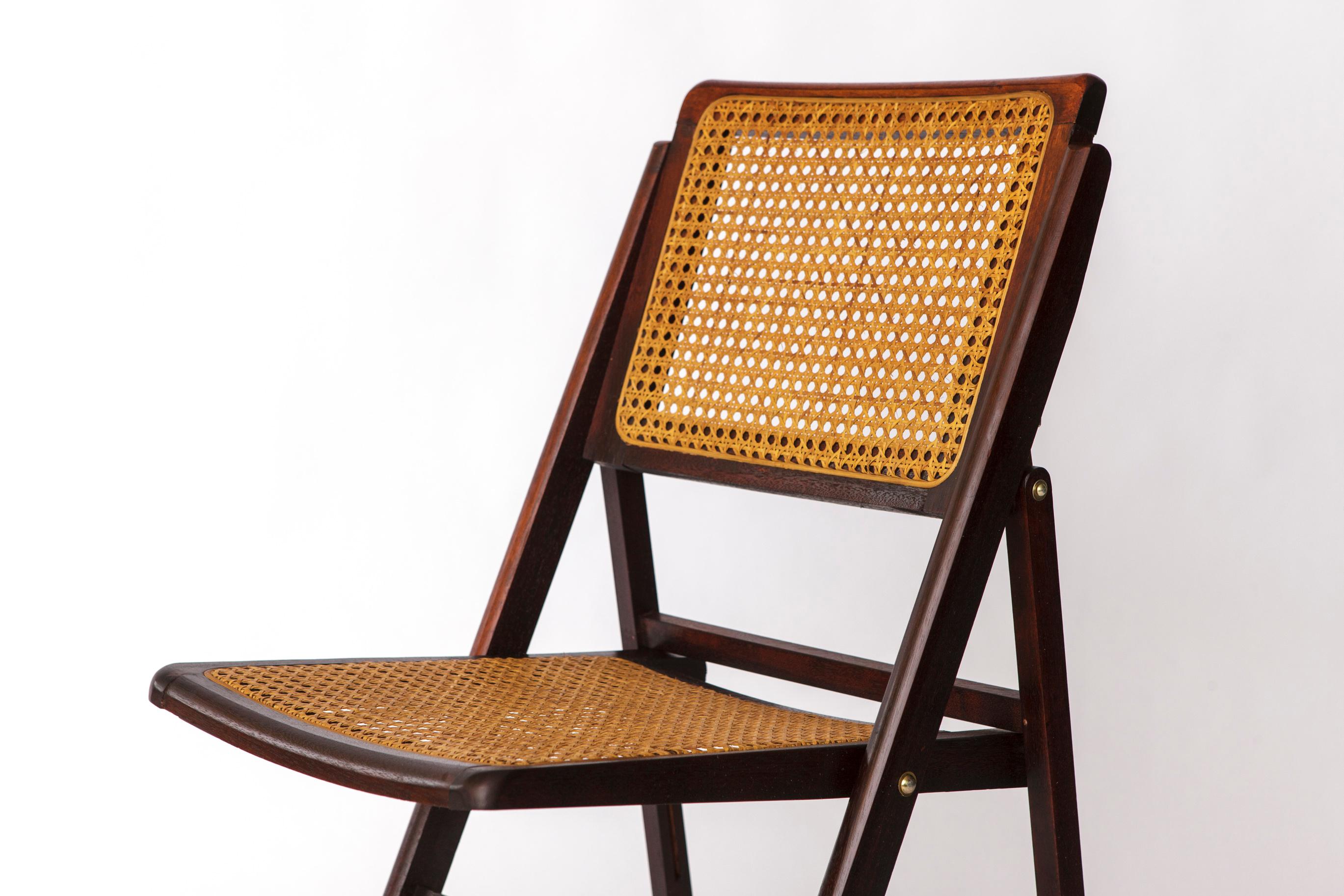Vintage Teak Folding Chair with Original Cane Seat – 1970s German Design For Sale 4