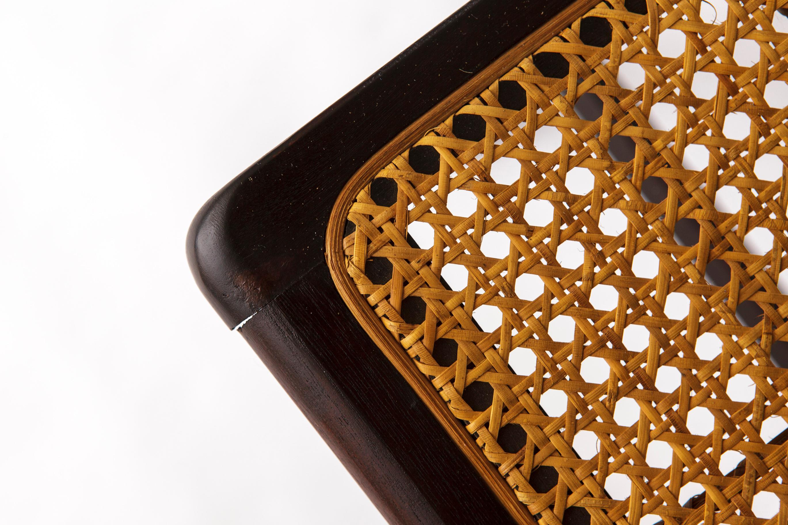 Polished Vintage Teak Folding Chair with Original Cane Seat – 1970s German Design For Sale