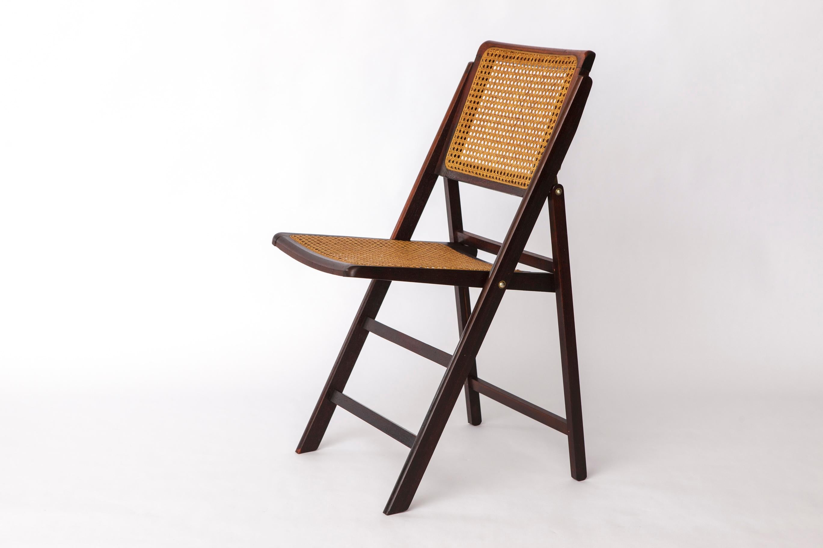 Vintage Teak Folding Chair with Original Cane Seat – 1970s German Design For Sale 1