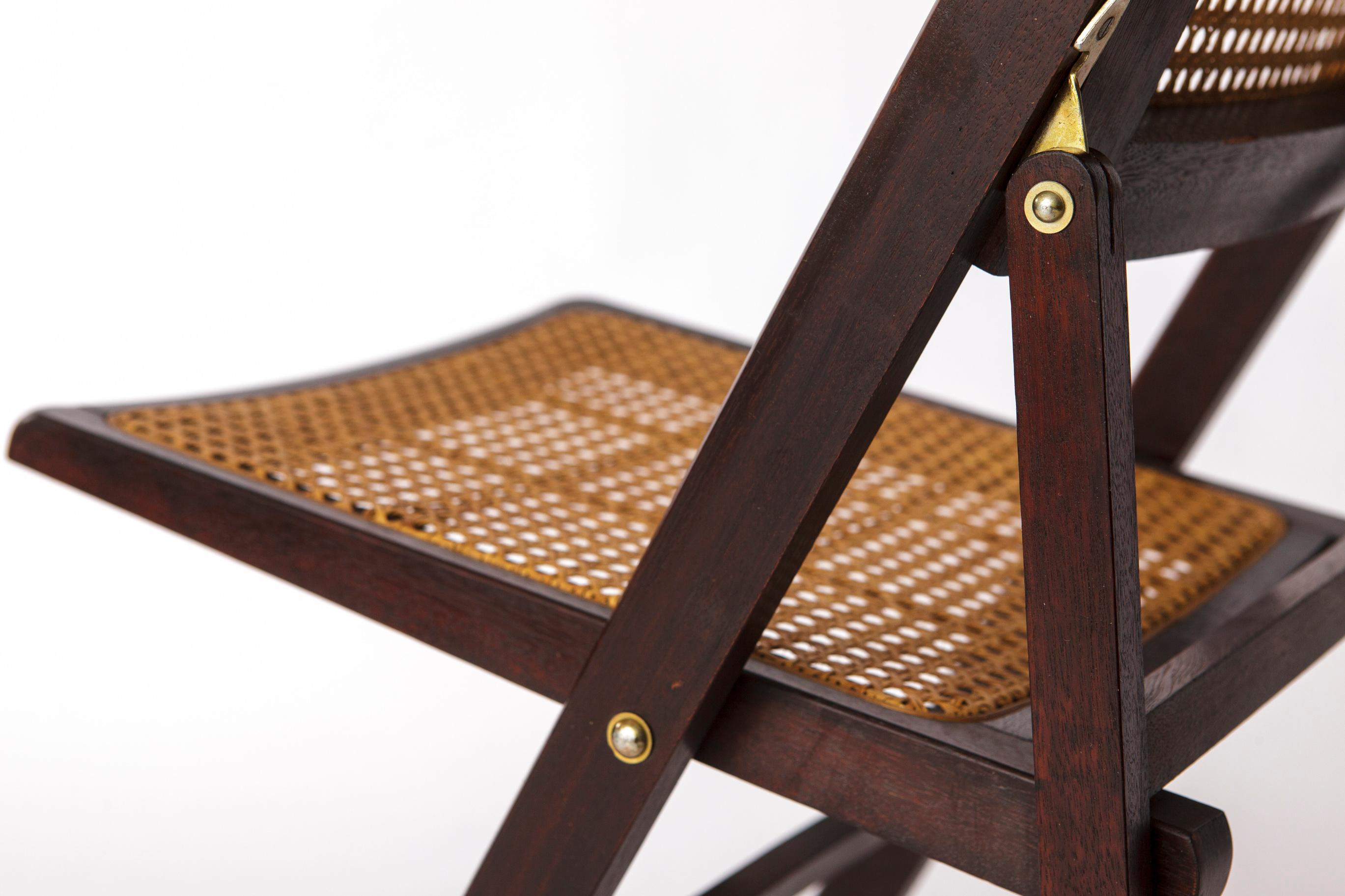 Vintage Teak Folding Chair with Original Cane Seat – 1970s German Design For Sale 2