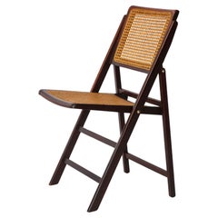 Vintage Teak Folding Chair with Original Cane Seat – 1970s German Design