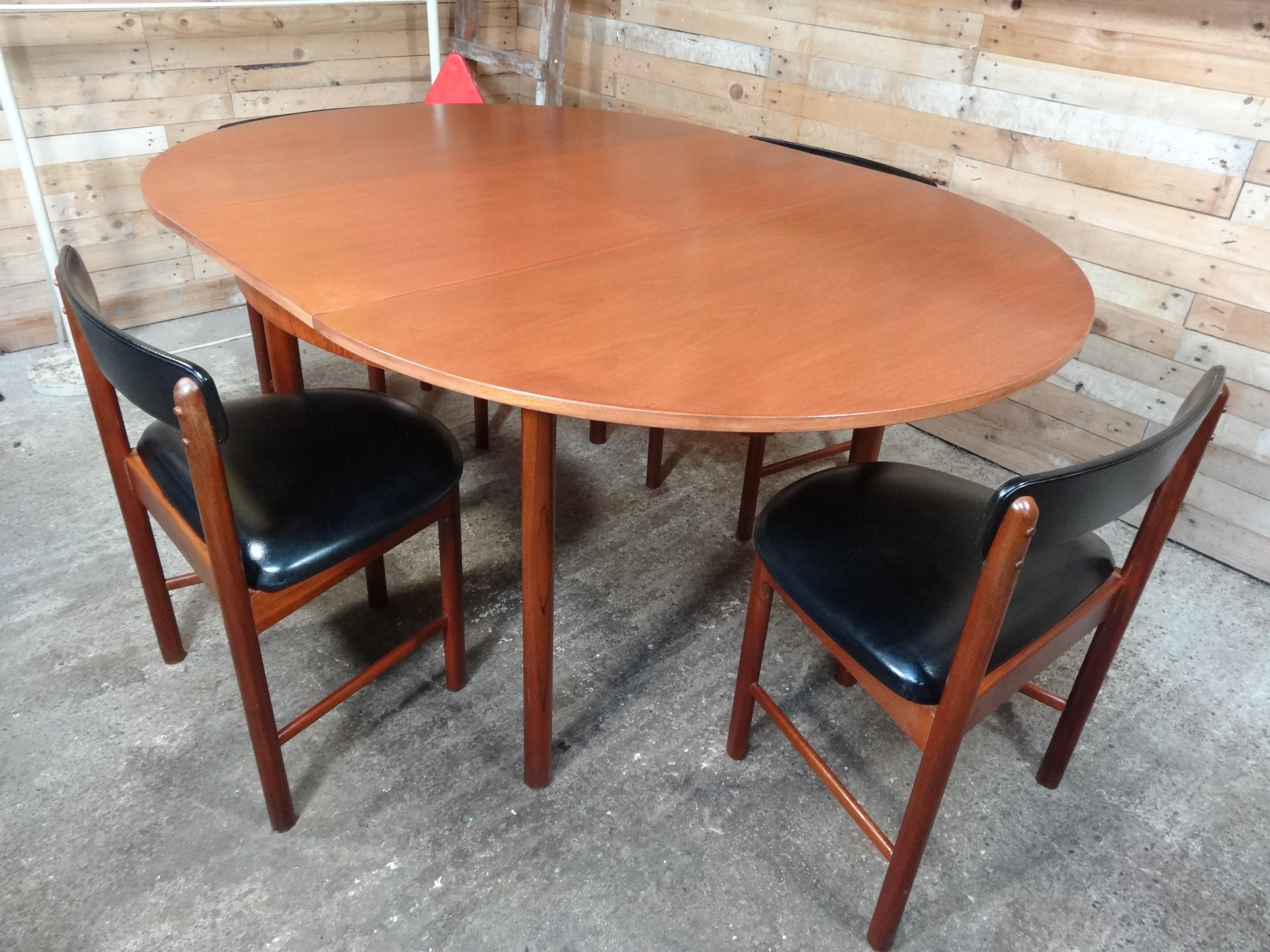 Mid-Century Modern Vintage Teak Foldout Dining Table 4 Chairs by Tom Robertson for McIntosh, 1960