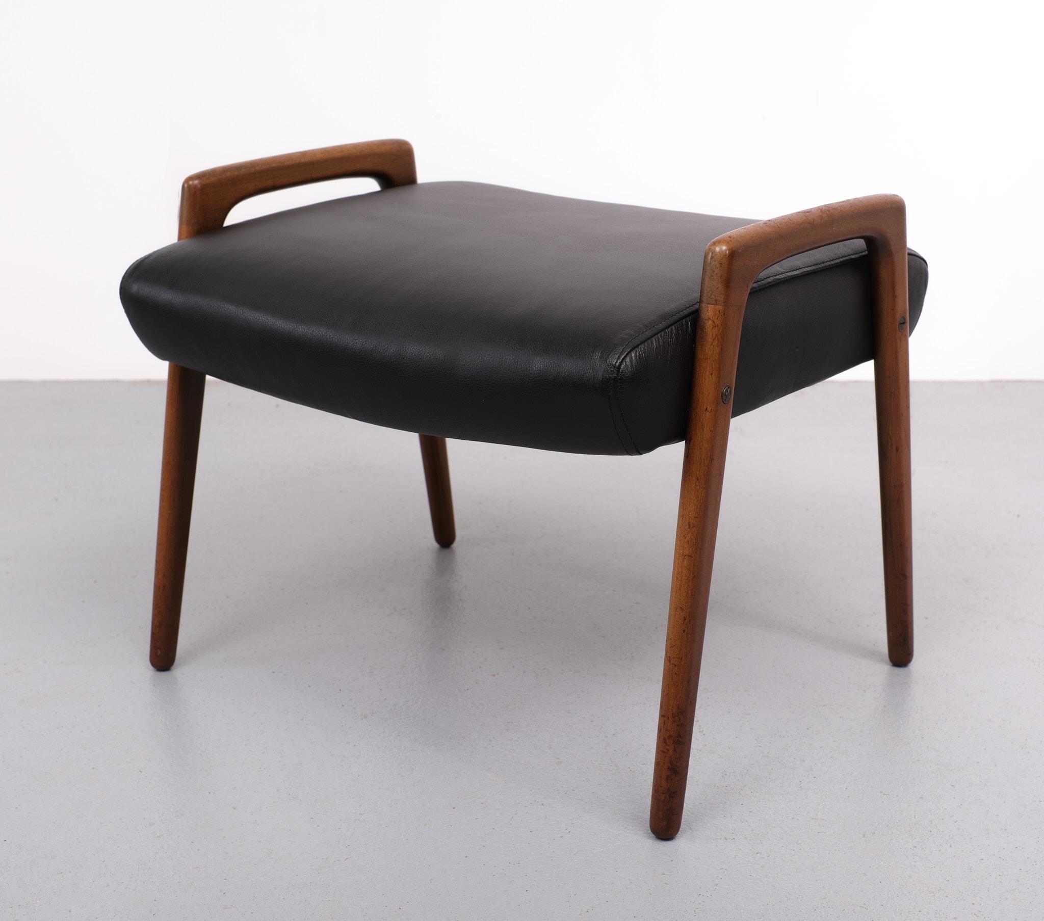 Faux Leather Vintage Teak foot stool, Scandinavian, 1960s