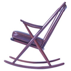 Sedia a dondolo vintage con schienale a fuso di Frank Reenskaug in teak, Model No. 182. Danimarca, 1958