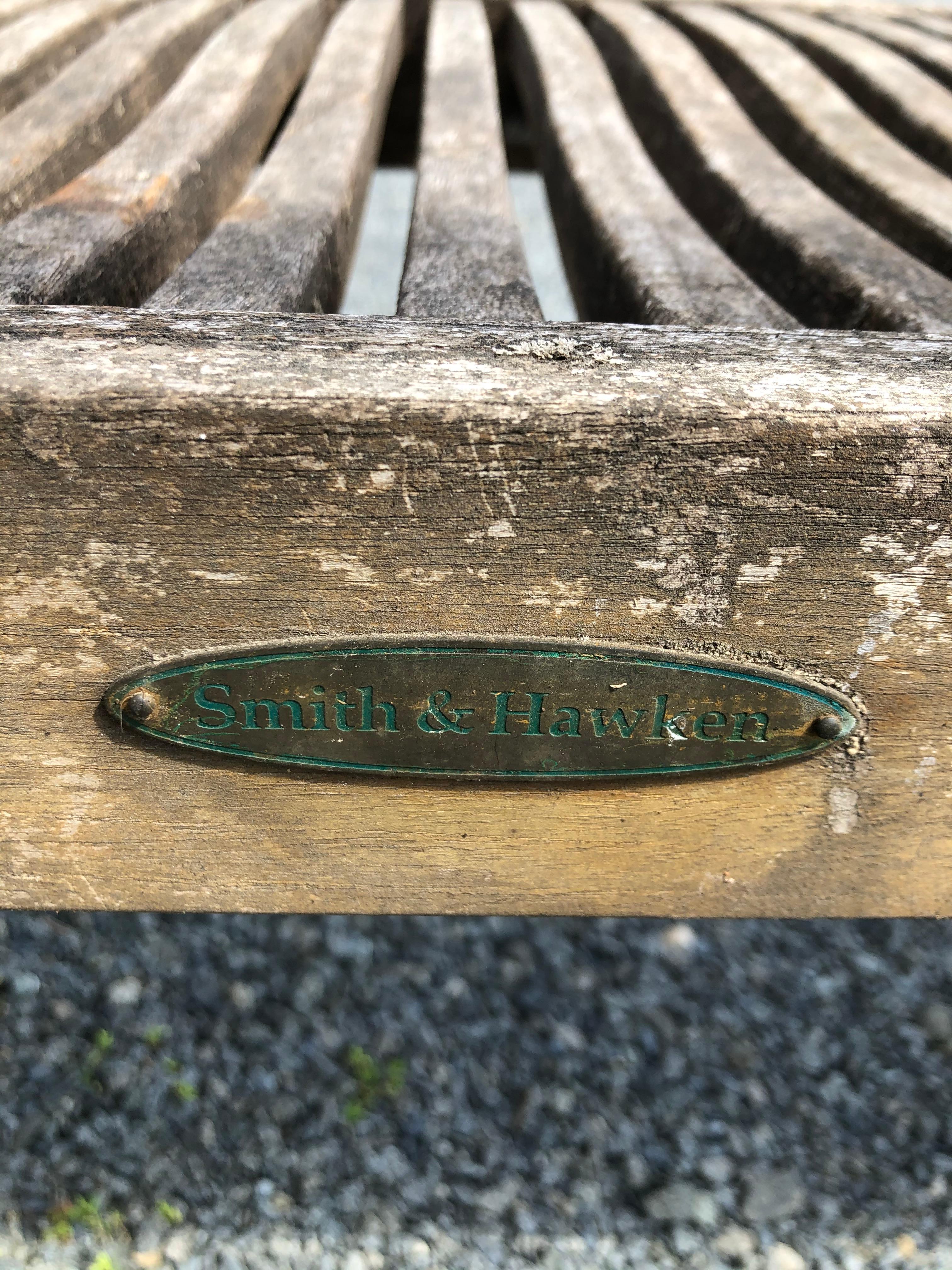 Vintage Teak Garden Bench by Smith & Hawken In Distressed Condition In Hopewell, NJ