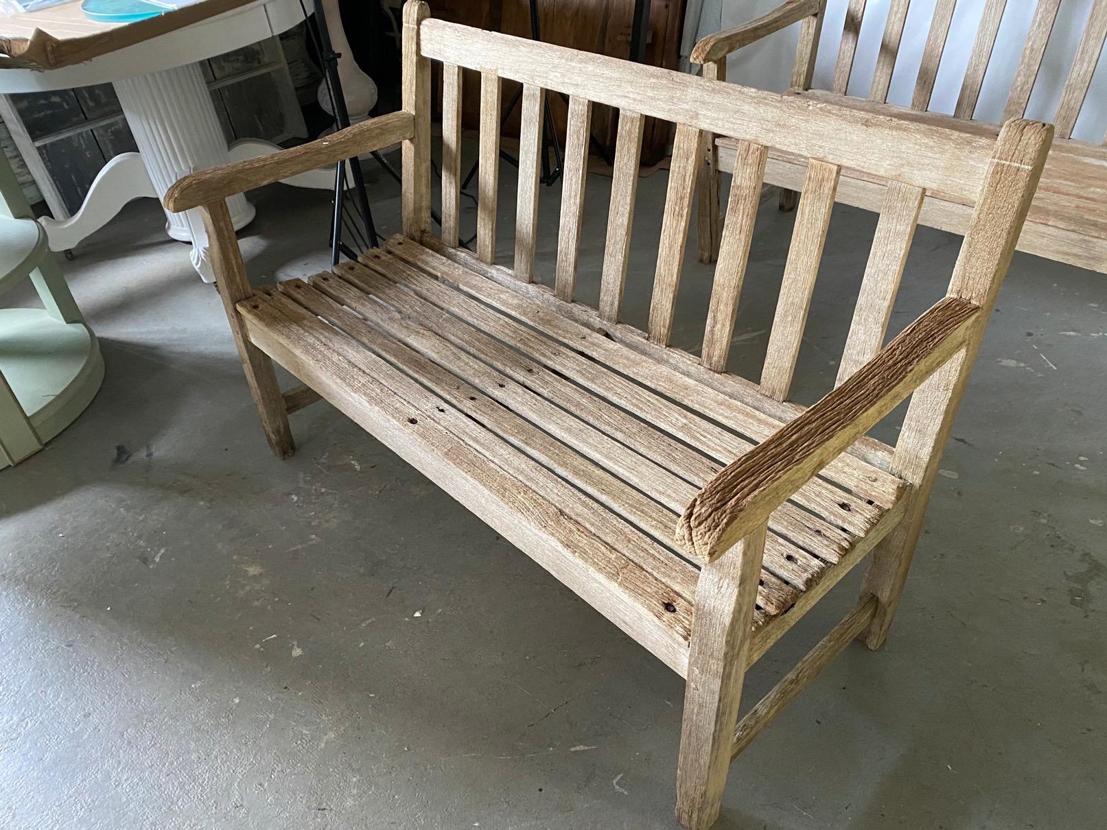 British Colonial Vintage Teak Garden Bench with Arms