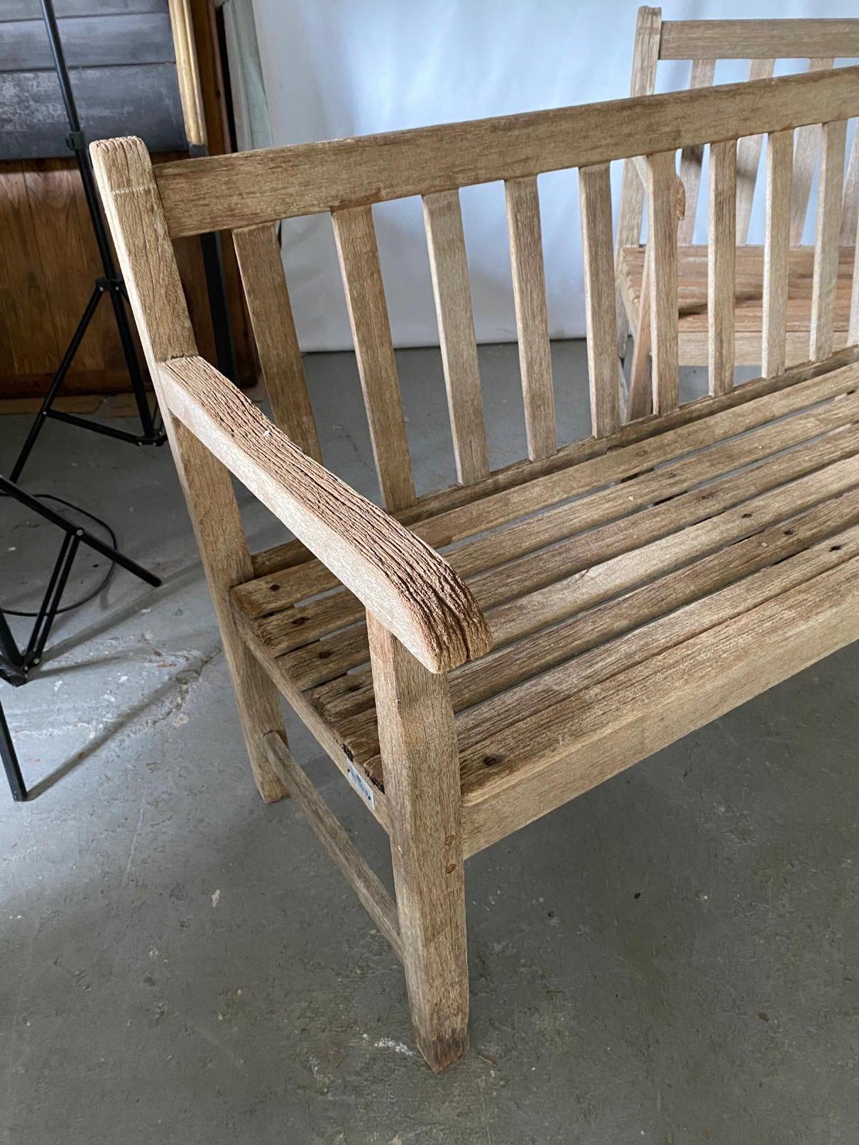 Contemporary Vintage Teak Garden Bench with Arms