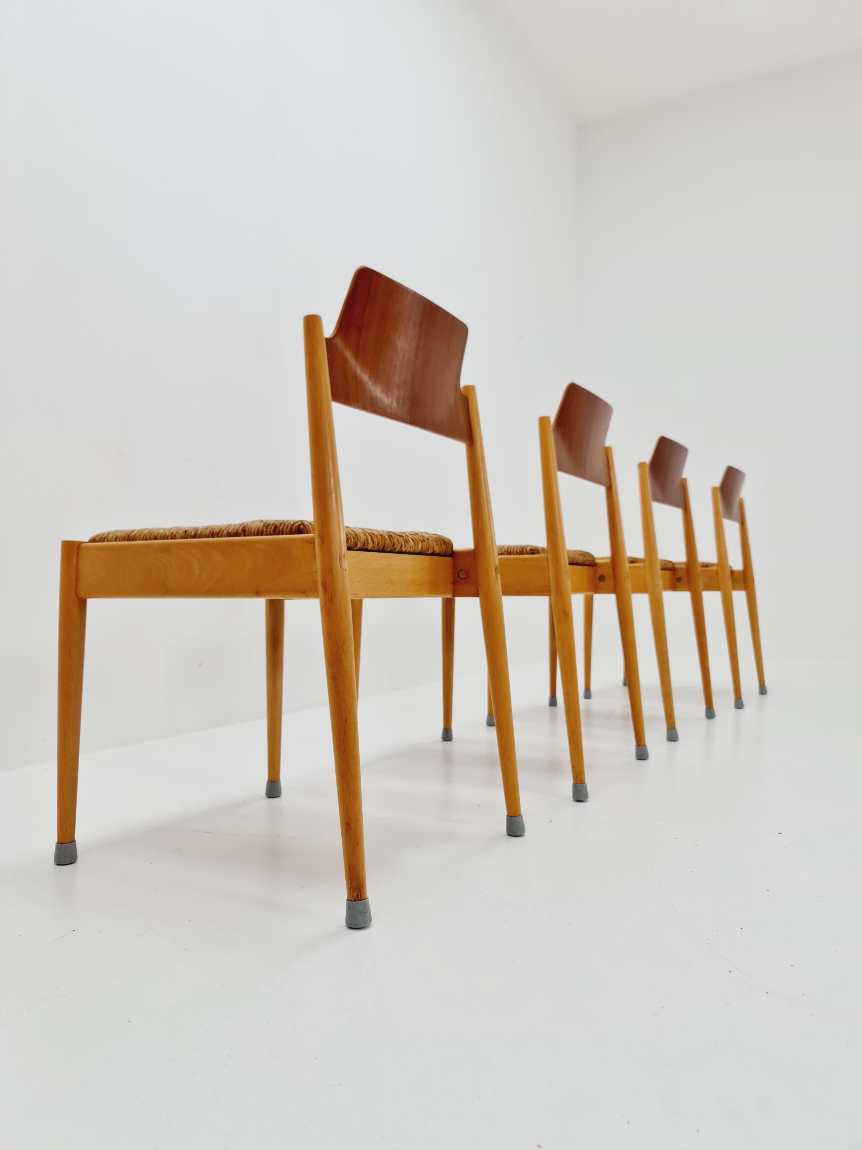 Metà XX secolo Sedie da pranzo tedesche in teak vintage di Egon Eiermann per Wilde + Spieth, 1950 in vendita