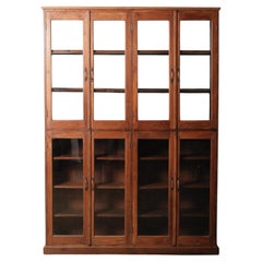 Vintage Teak Glass-Front Display Cabinet Bookcase with Double Doors