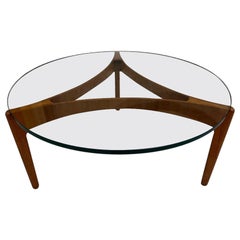 Vintage Teak & Glass Tripod Coffee Table by Sven Ellekaer, Denmark ca. 1960s