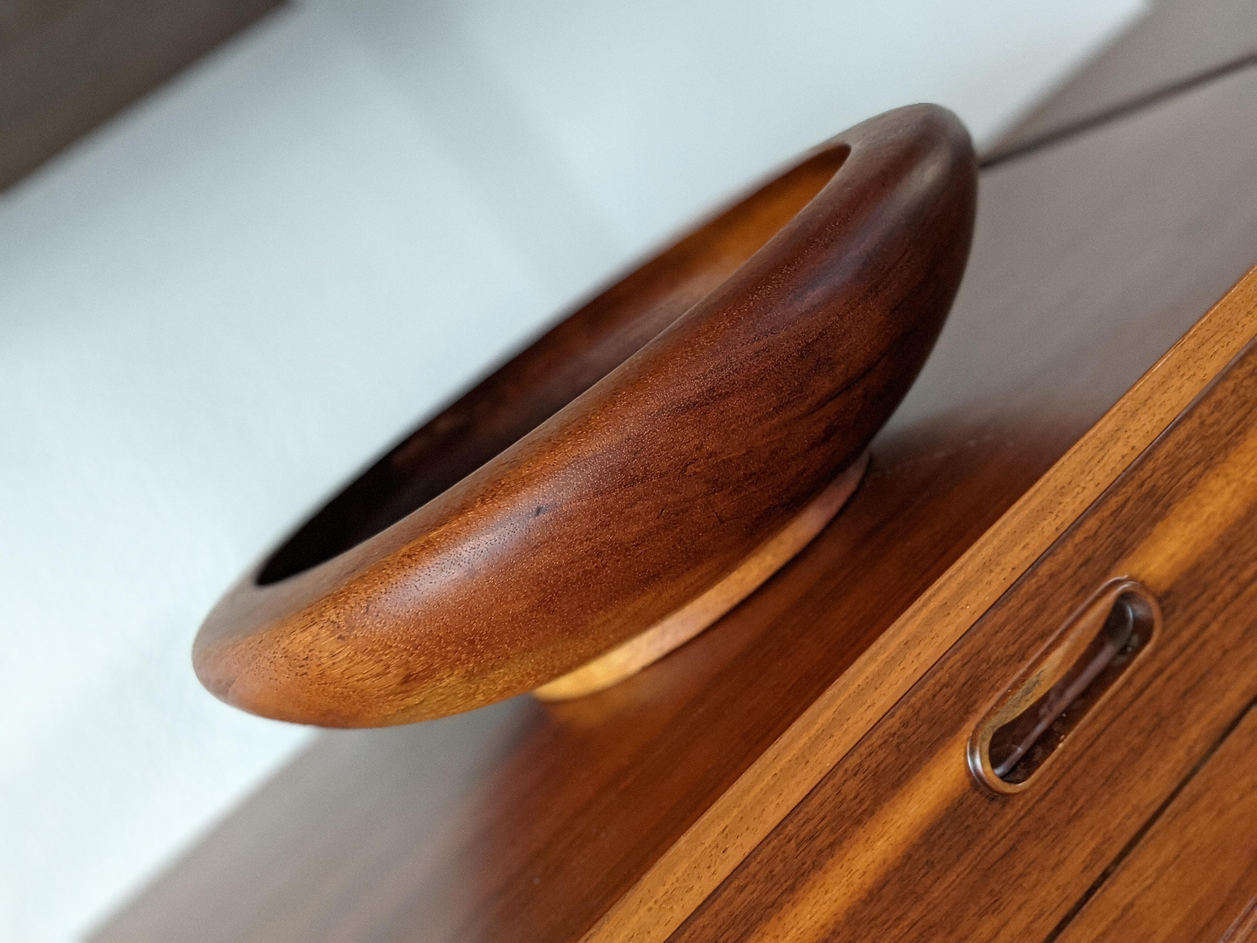 Mid-Century Modern Vintage Teak Hand Turned Decorative Bowl For Sale
