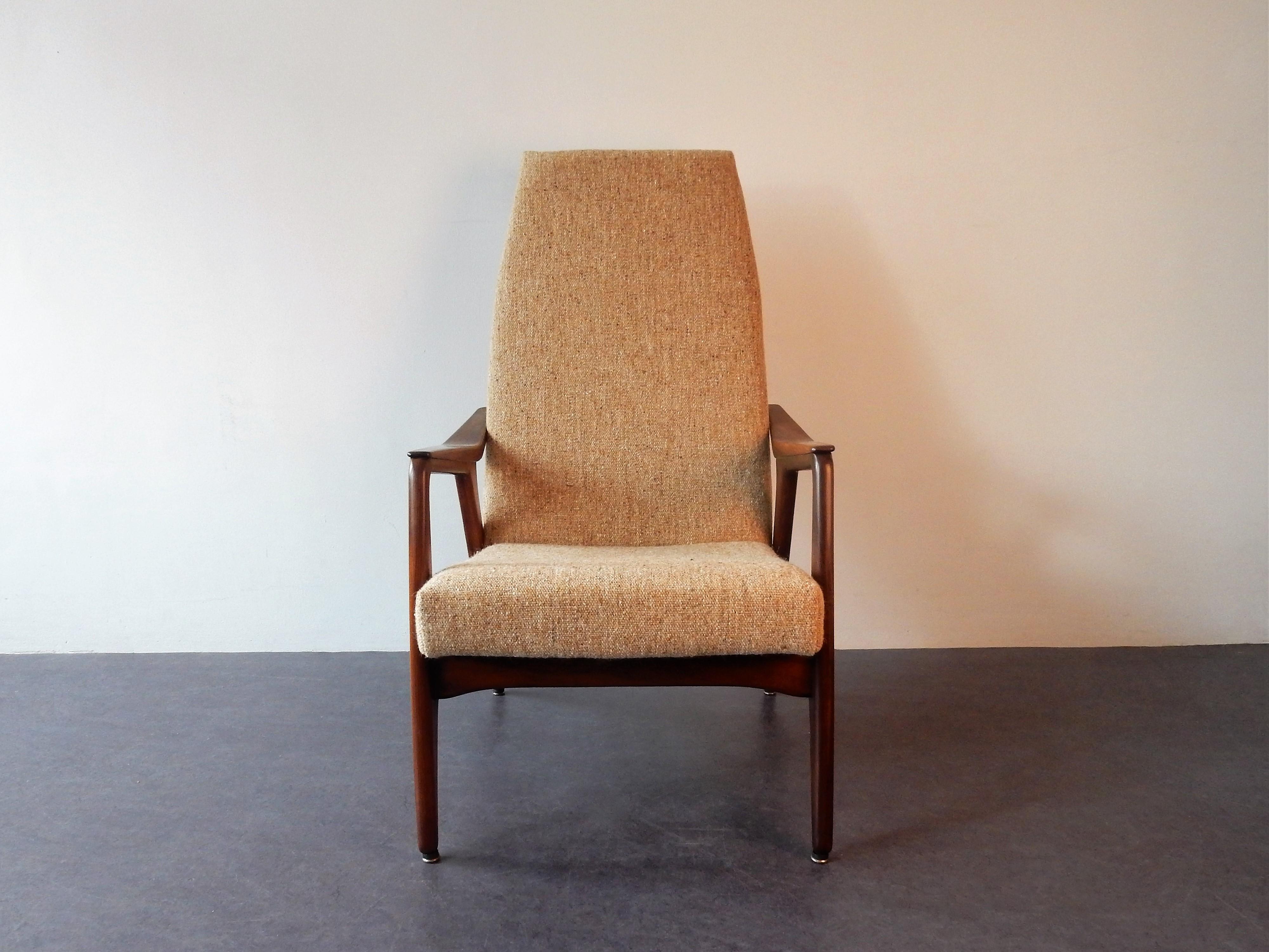 Mid-Century Modern Vintage Teak High Back Lounge Chair, 1960s