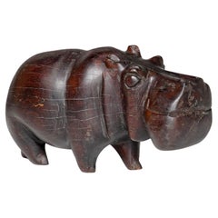 Sculpture Hippo vintage en teck