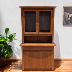 Vintage Teak Hutch Cabinet - 2-Piece Mid Century Display Cabinet w/ Glass Doors