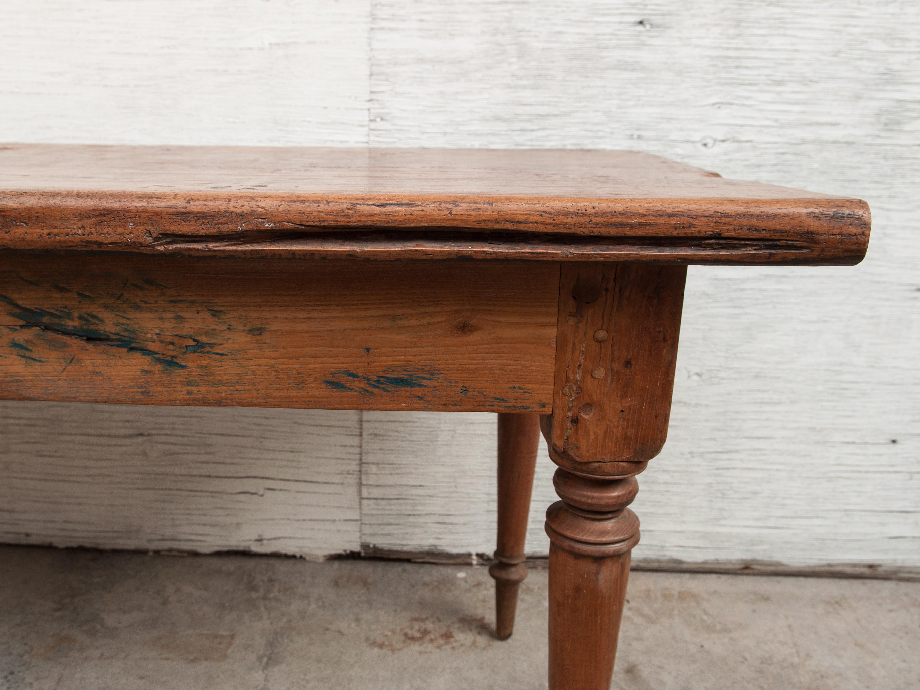 Hand-Crafted Vintage Teak Kitchen or Farm Table, Java, Single Plank Top, Mid-20th Century