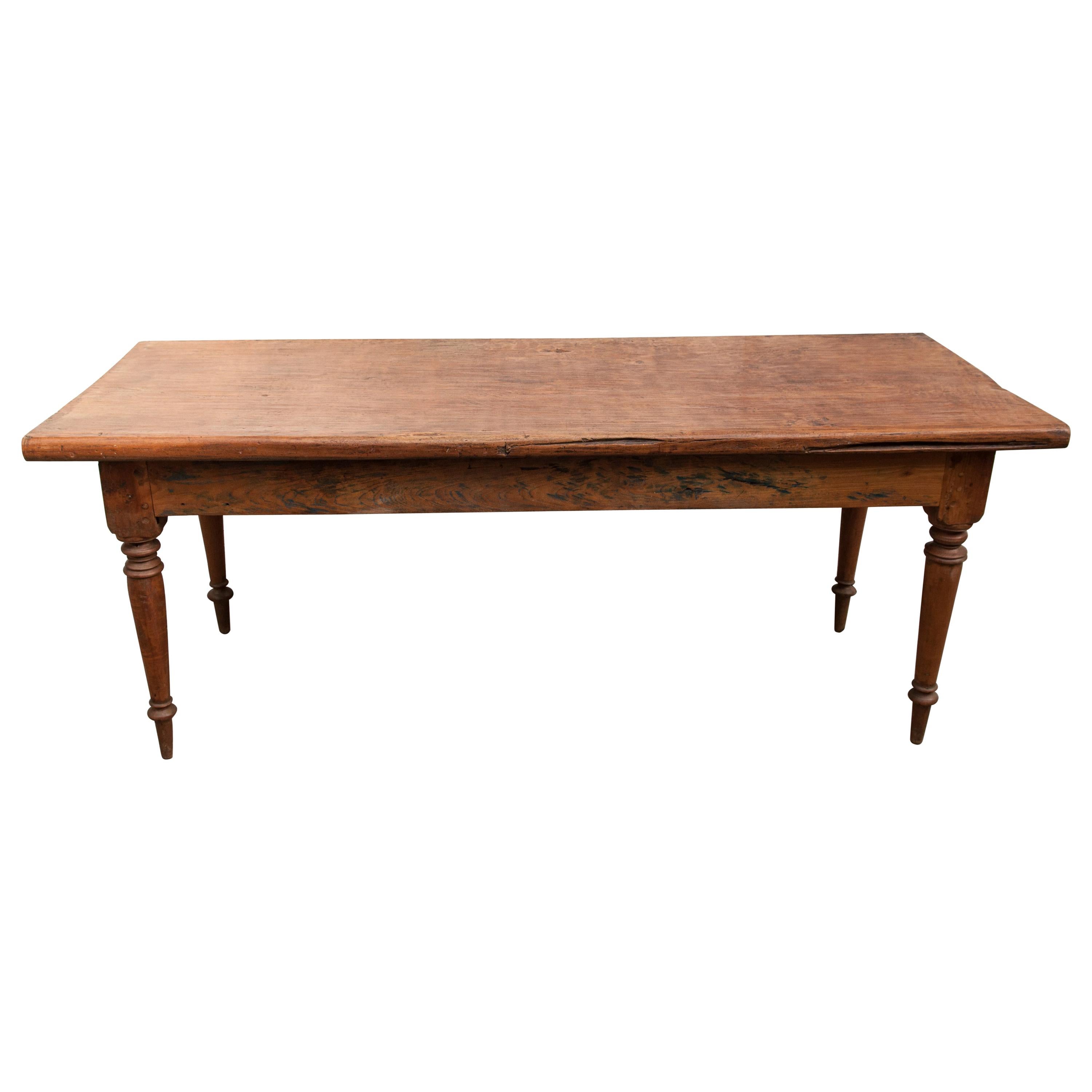 Vintage Teak Kitchen or Farm Table, Java, Single Plank Top, Mid-20th Century