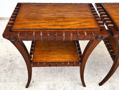 Vintage Teak Klismos Side Tables with Glass Pair
