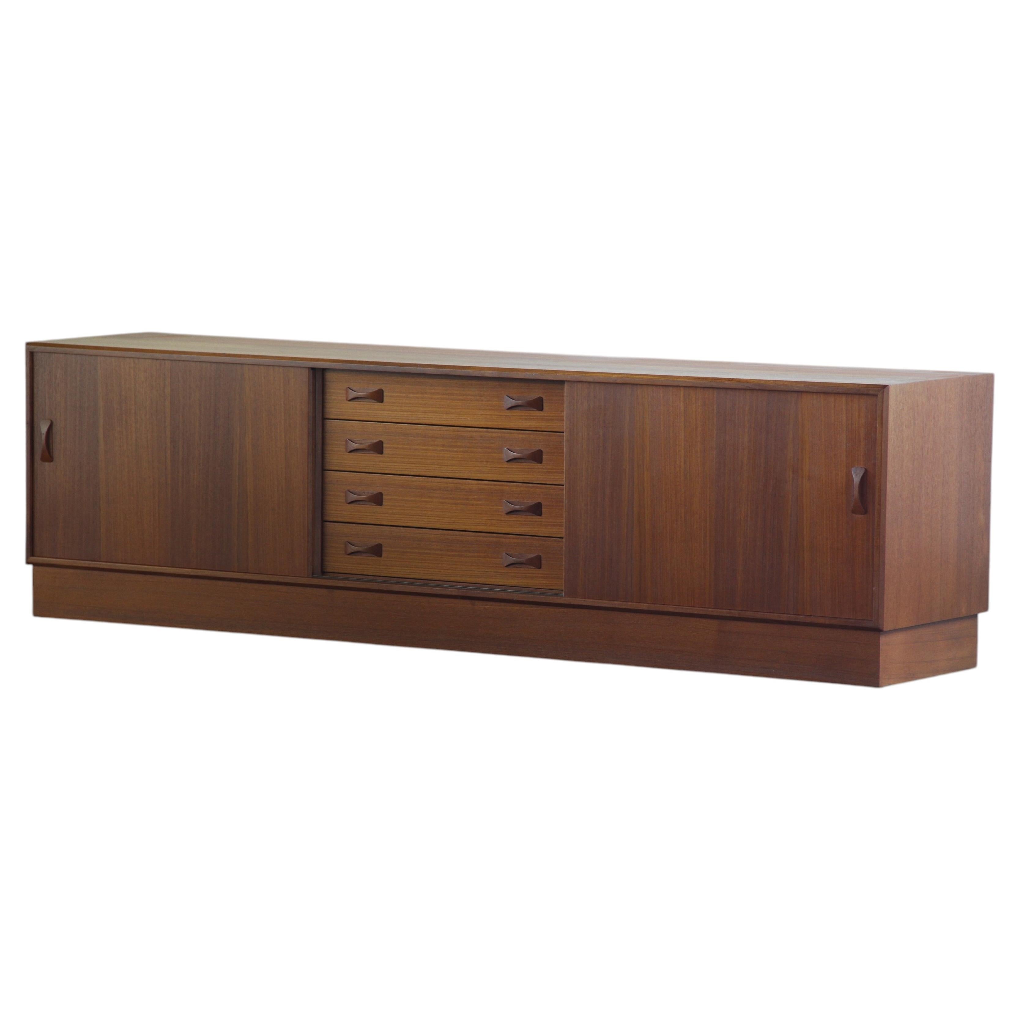 Vintage Teak Low Sideboard by Clausen & Søn, 1960s Denmark, Mid-century Modern