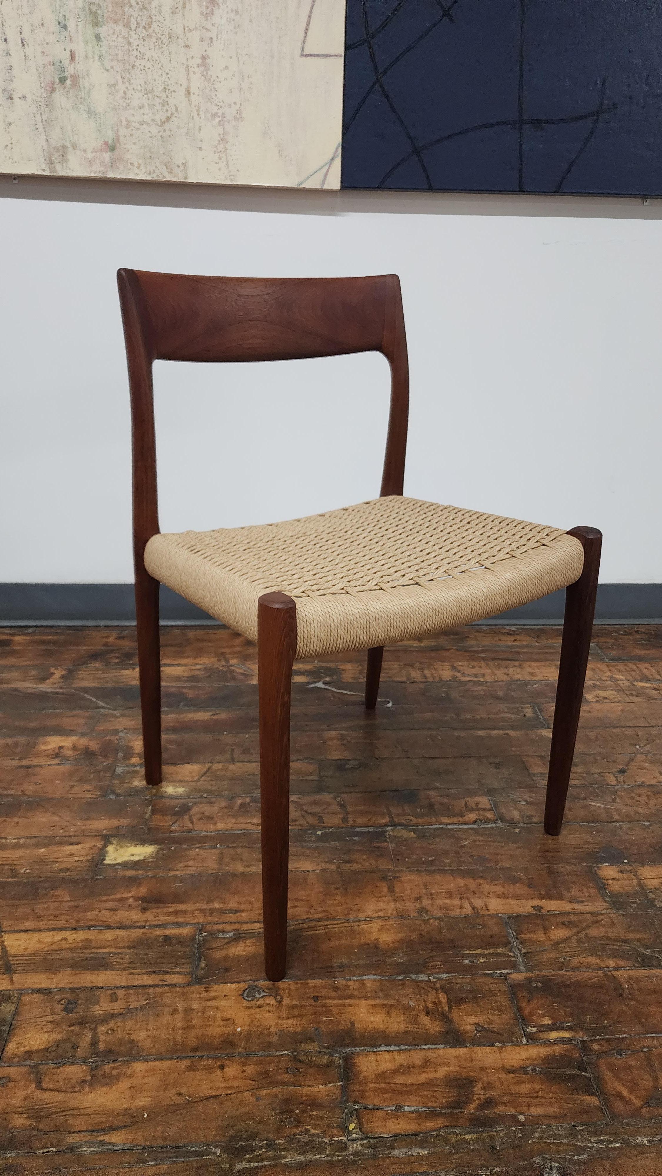 Late 20th Century Vintage Teak Model 77 side chair by Niels Moller  For Sale