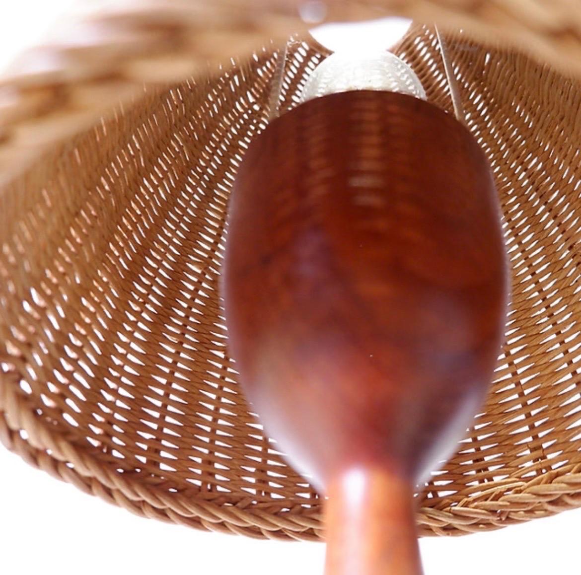 Vintage teak mushroom table lamp wicker lampshade 2