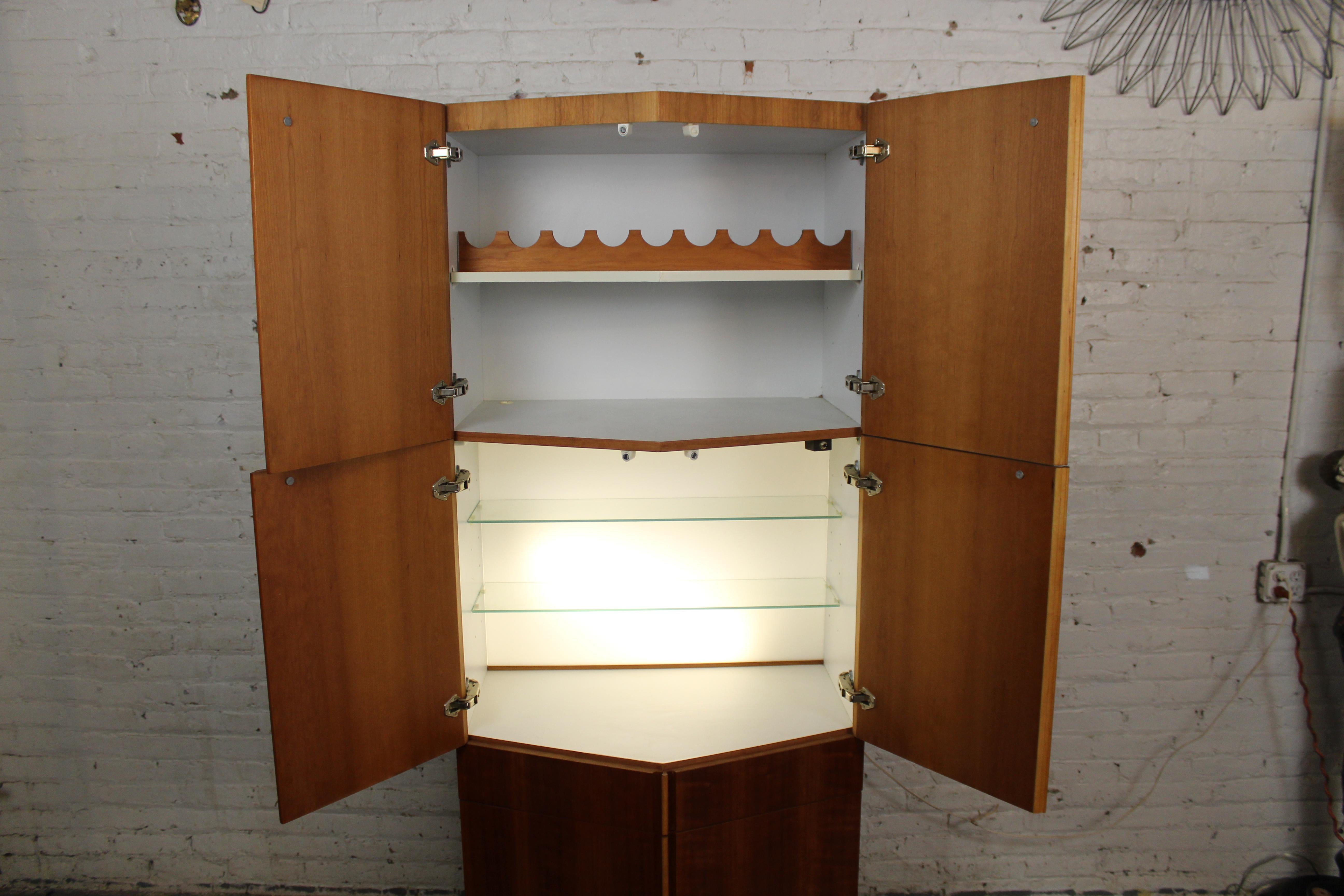 Veneer Vintage Teak Pentagonal Wine Cabinet by Dillingham For Sale