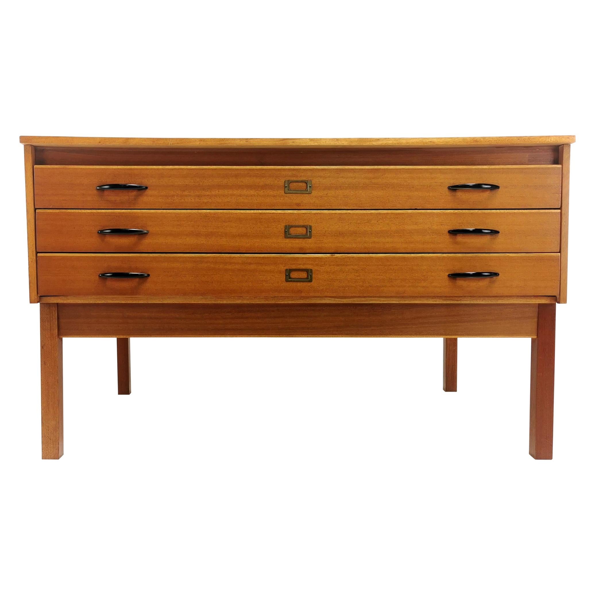 Vintage Teak Plan Chest of Drawers Artists Map Table Midcentury