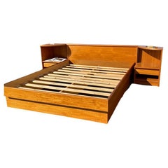 Vintage Teak Platform Bed with Nightstands