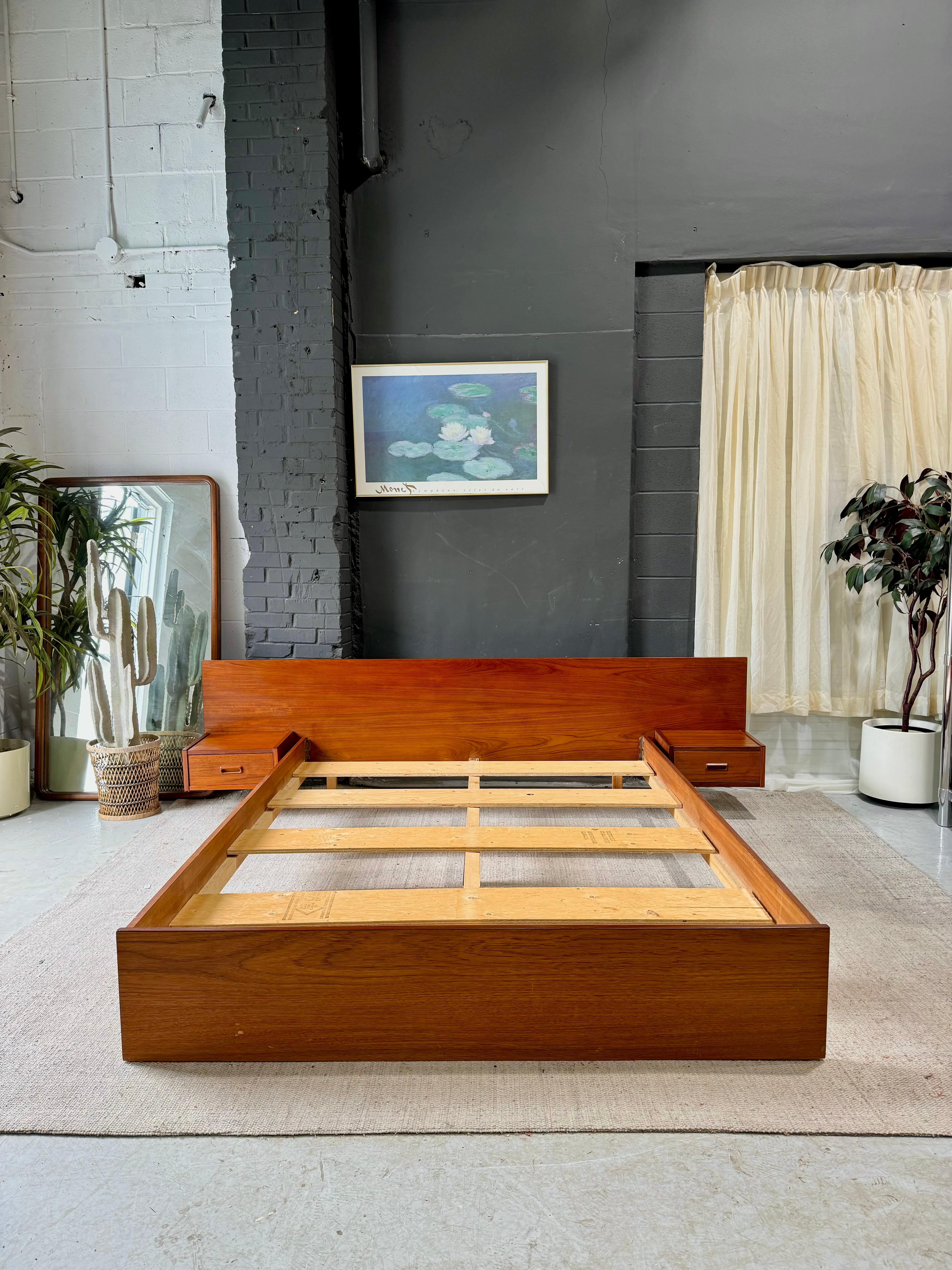 Late 20th Century Vintage Teak Queen Bed Frame For Sale