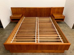 Vintage Teak Queen Size Platform Bed with Floating Nightstands