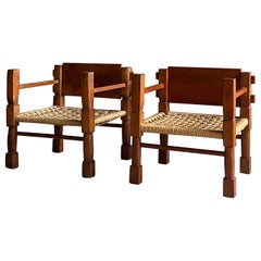Vintage Teck & Rope Safari Chairs circa 1960 West Africa, Pair