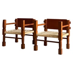 Vintage Teck & Rope Safari Chairs circa 1960 West Africa, Pair