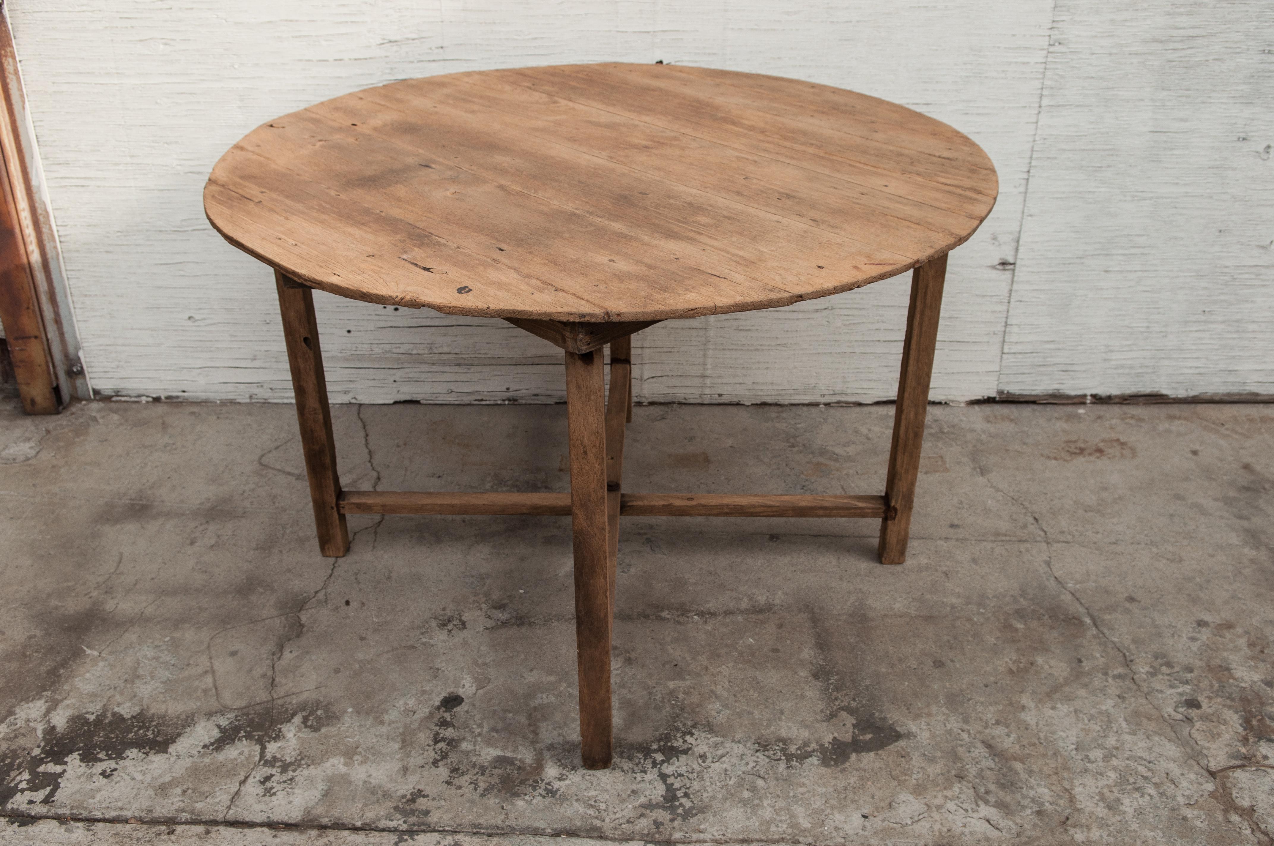 Vintage Teak Round Table / Farm Table from Burma, Mid-20th Century In Good Condition In Point Richmond, CA