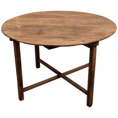 Table ronde vintage en teck / Table de ferme de Birmanie:: milieu du 20ème siècle