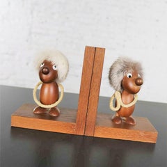 Vintage Teak Scandinavian Gonk Troll Tomte Gnome Bookends Style of Hans Bolling