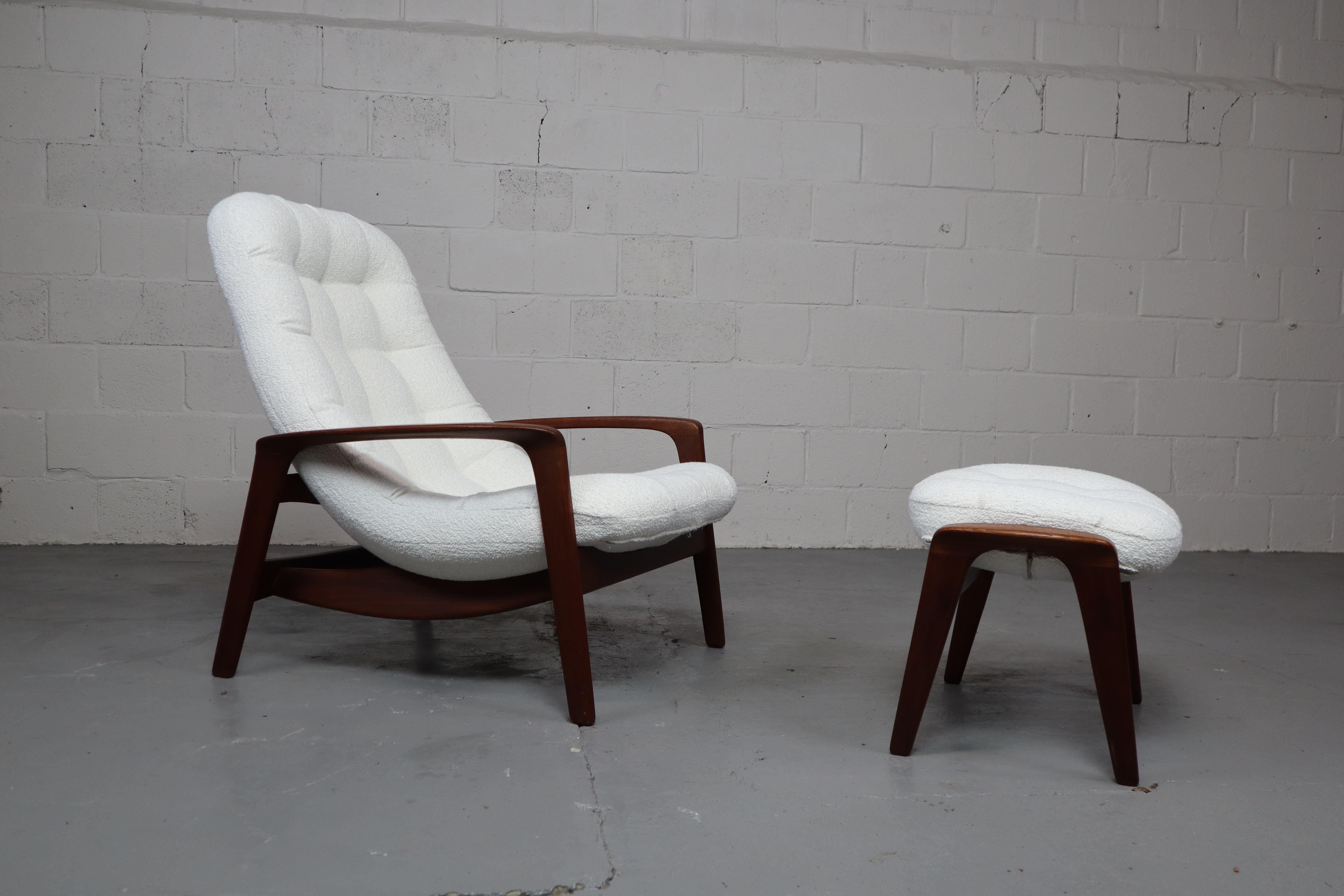 Vintage teak lounge chair with ottoman known as 