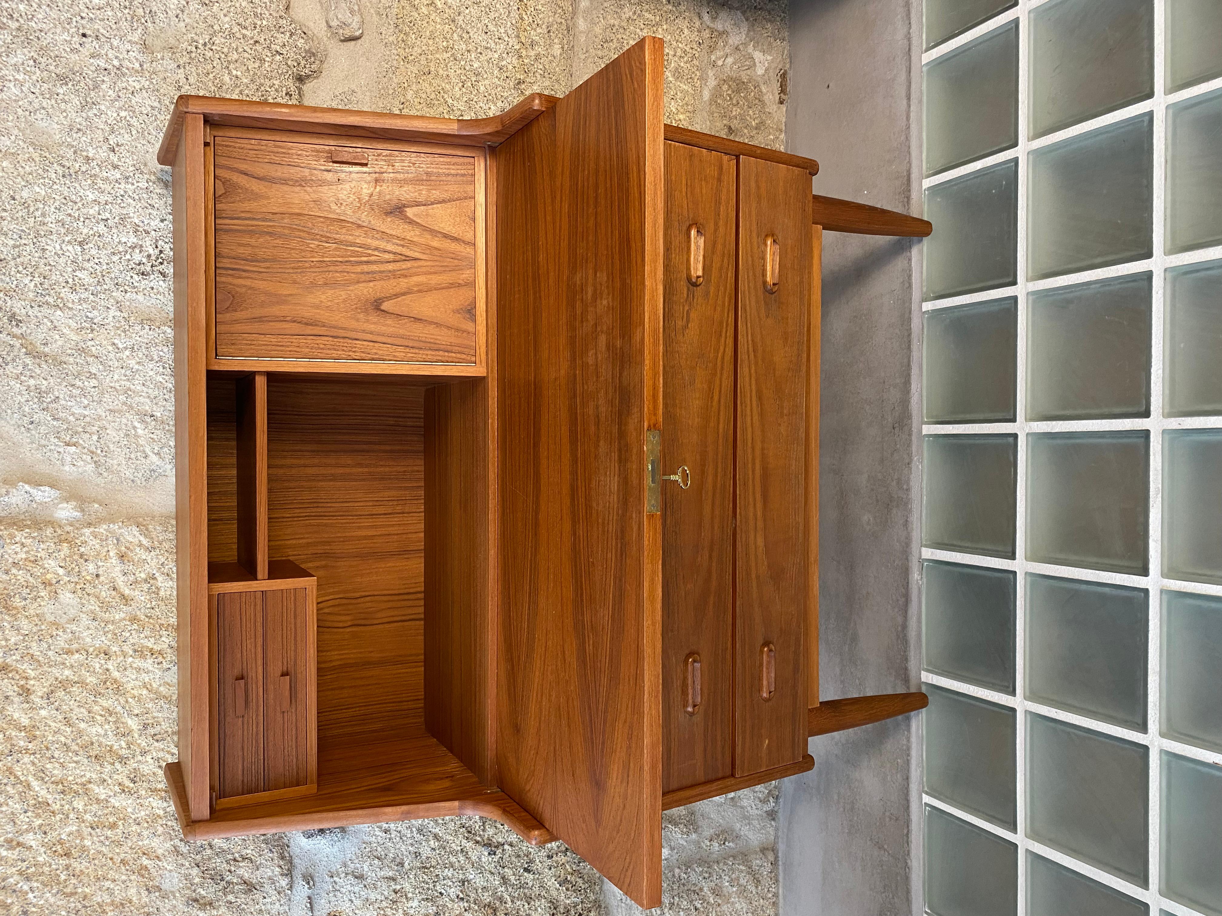 Danish Vintage Teak Secretaire, Produced in Denmark by Falster For Sale