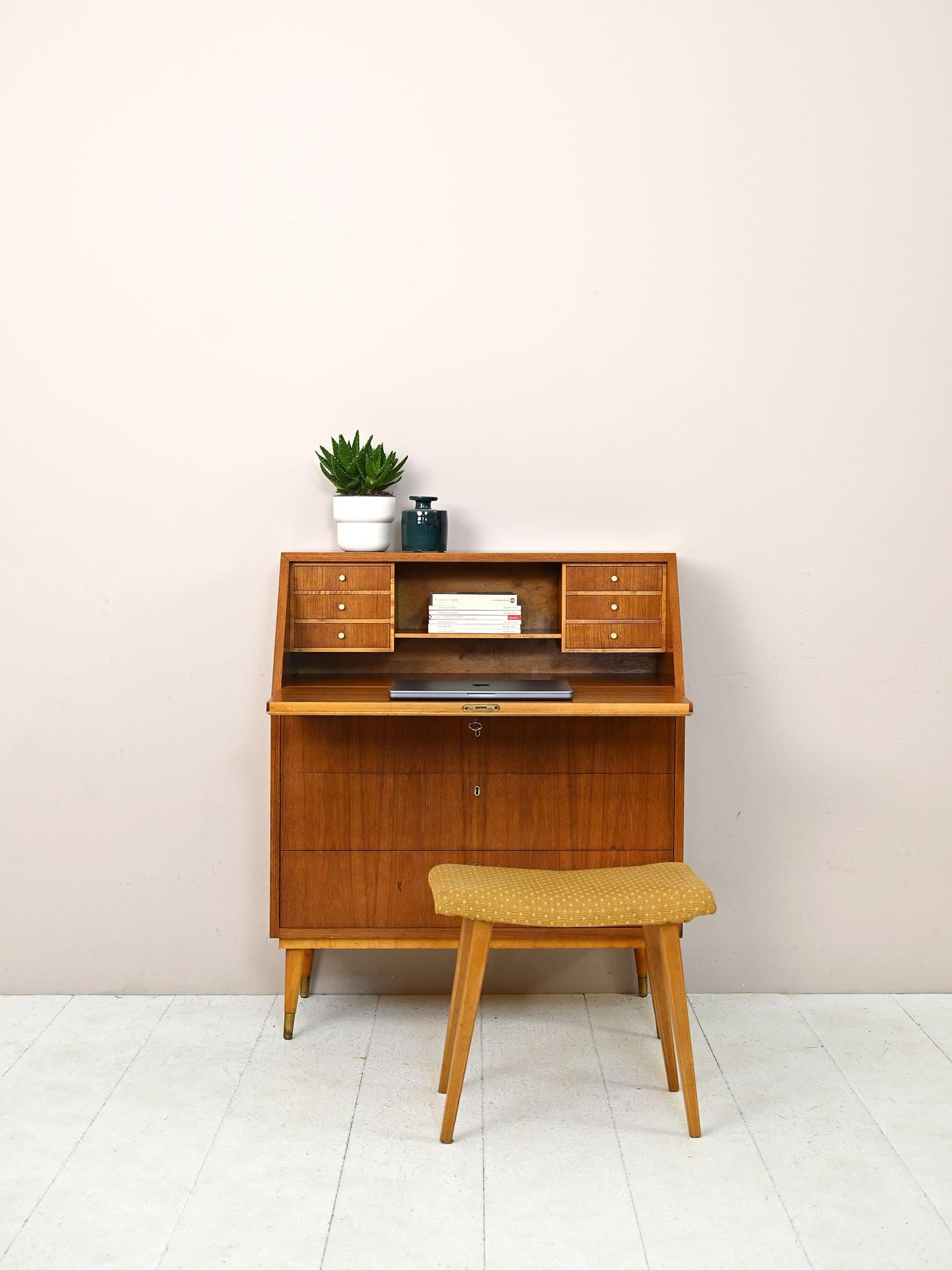 Scandinavian Modern Vintage Teak Secretaire with Drop-Down Desk